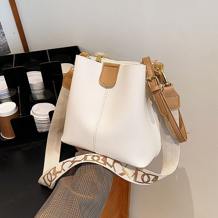 French Minority Design Simple Wide Shoulder Strap Bucket Bags Female-Women's Bags-Zishirts