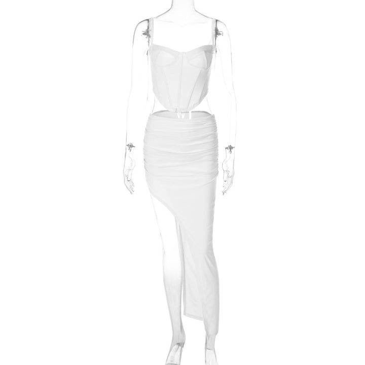 Fishbone Sling Bandeau Slim-fit Split Skirt Suit-0-Zishirts