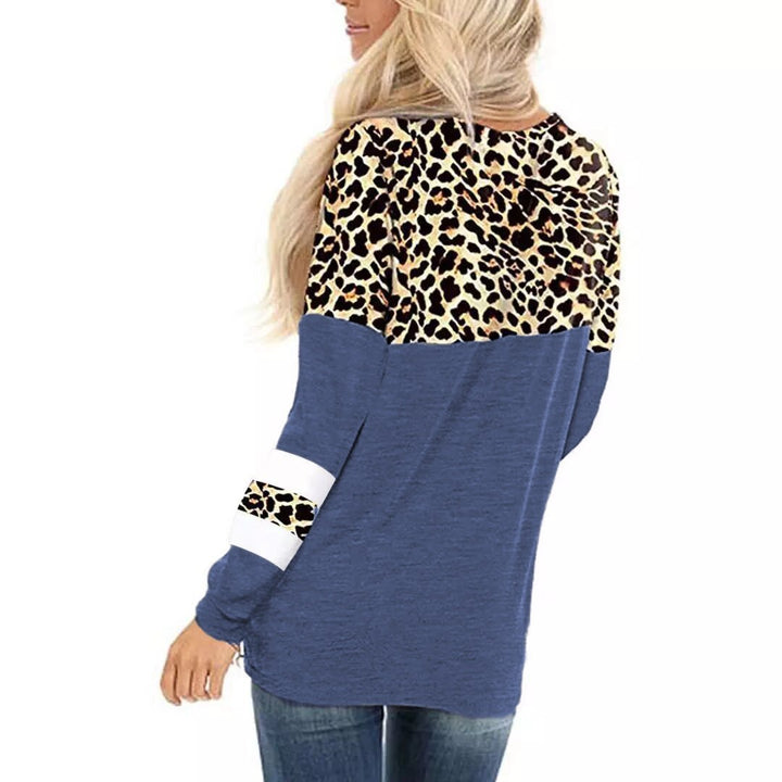 Leopard Print Round Neck Long Sleeve T-shirt Bottoming Shirt-Suits & Sets-Zishirts