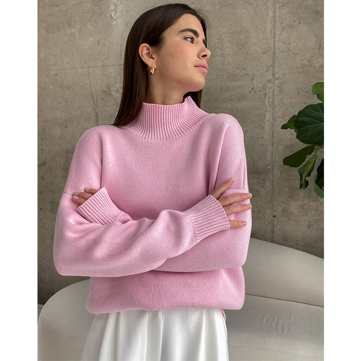 Women's Fashionable All-matching Loose Mock Neck Knitted Sweater-Sweaters-Zishirts