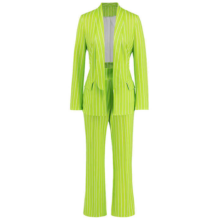 Women's Fashion Casual Striped Blazer Straight-leg Wide-leg Pants Suit-Suits & Sets-Zishirts
