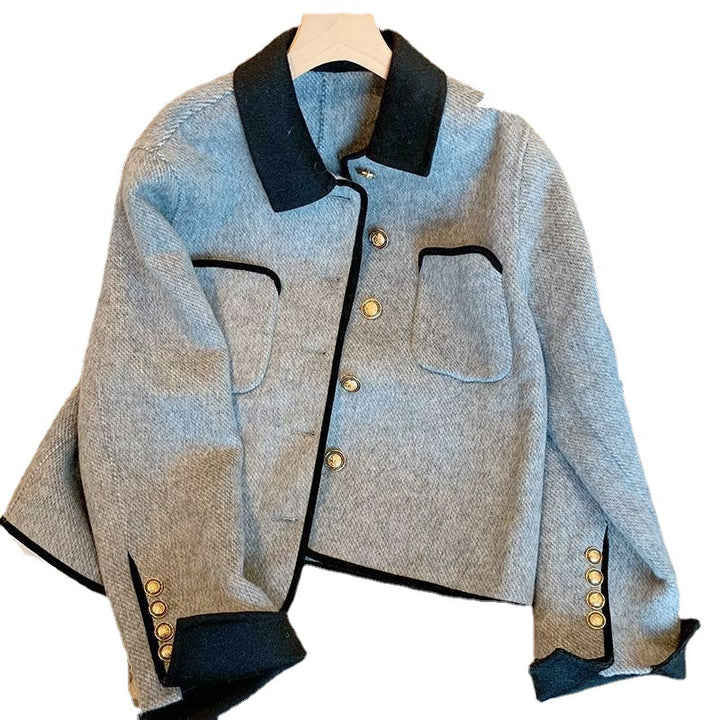 Gray Woolen Thick Coat Women's Elegant Jacket-Jackets-Zishirts