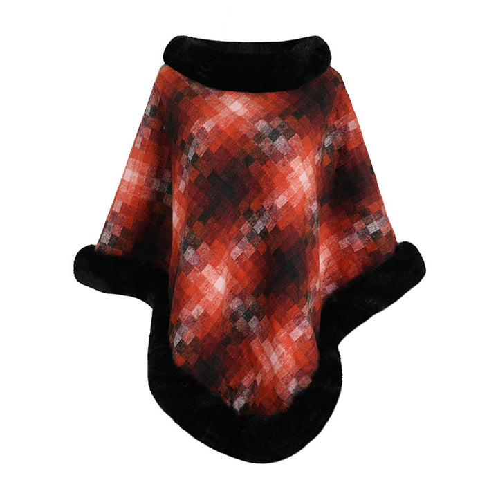 Cape Colored Plaid Thermal Knitting Shawl Women's Coat-Scarves & Wraps-Zishirts