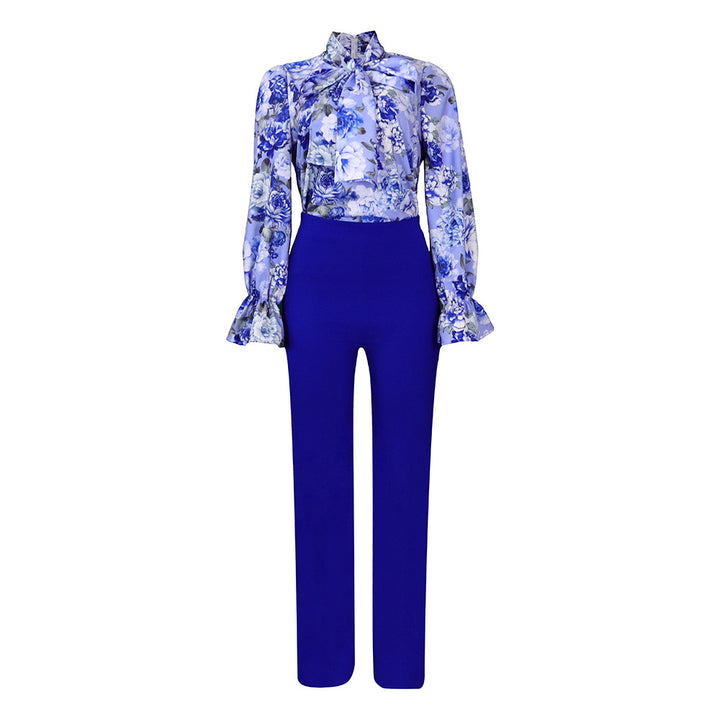 Women's Loose Large Size Casual Printed Long Sleeve Two-piece Suit-Suits & Sets-Zishirts