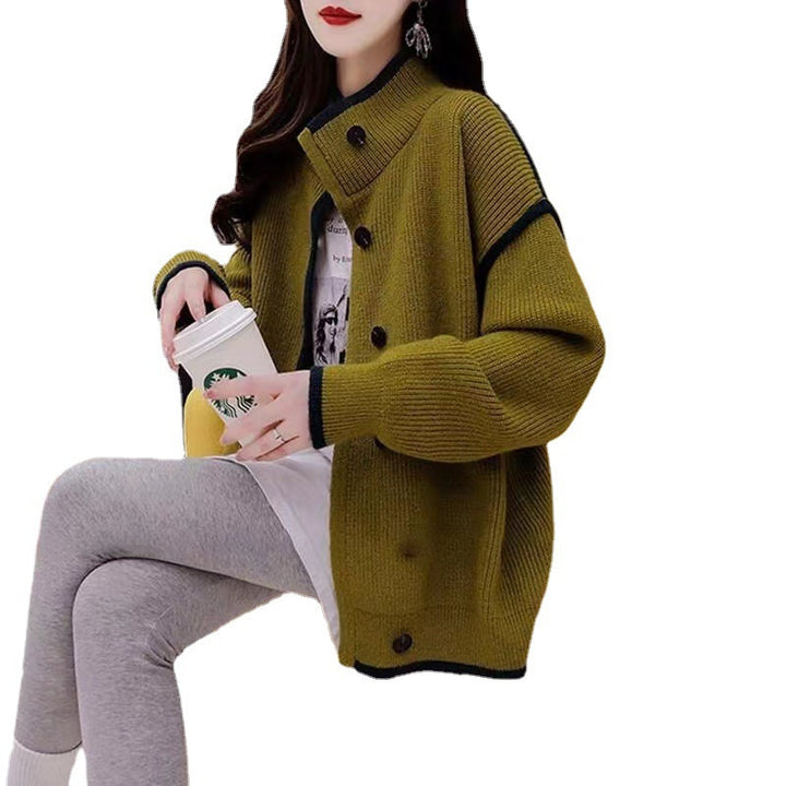 Fashion Colorblock Stand Collar Fashionable Sweater Women-Sweaters-Zishirts