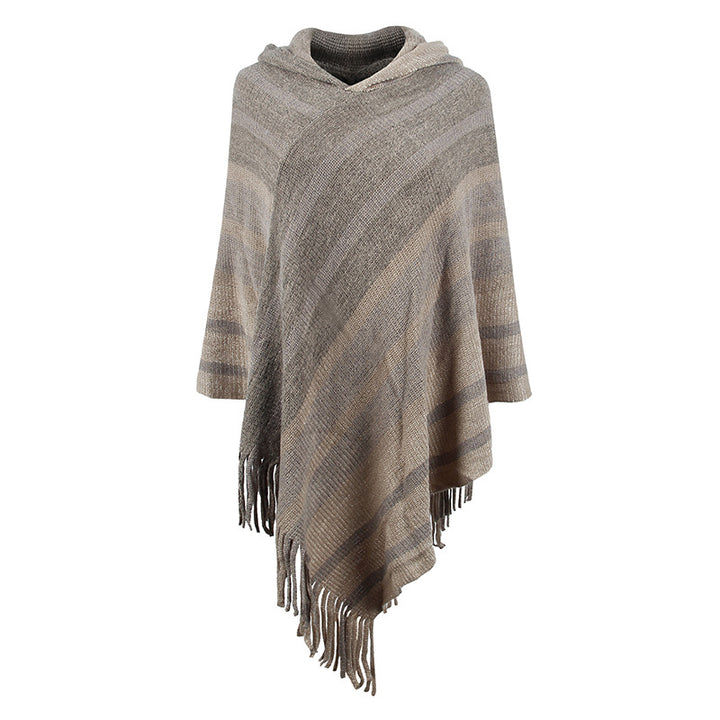 Knitted Tassel Shawl Cape Women-Scarves & Wraps-Zishirts