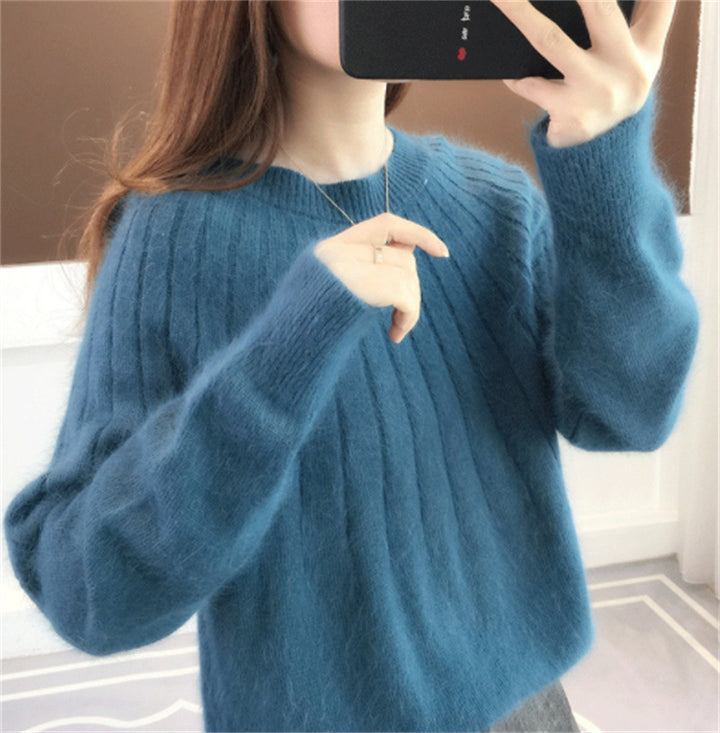 Women's Sweater Solid Color Short Pullover Round Neck-Women's Outerwear 2023-Zishirts