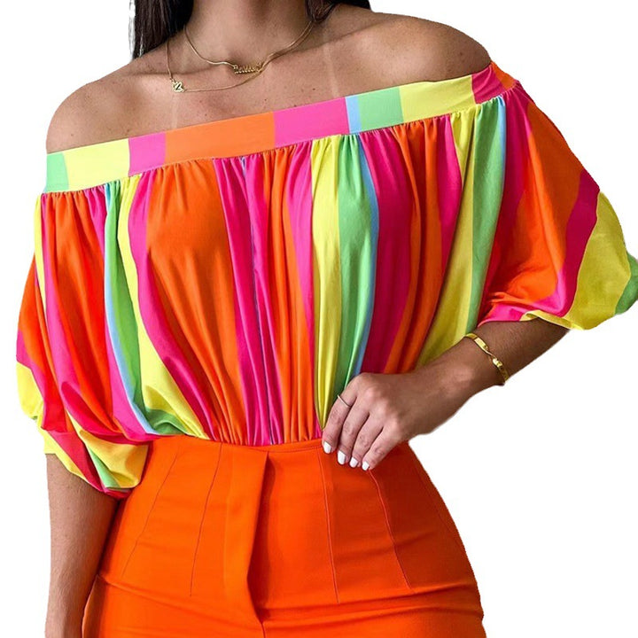 Women's Fashionable Pleated Loose Batwing Sleeve Short Sleeve Top-Blouses & Shirts-Zishirts