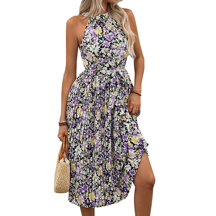 Fashion Printing Sleeveless Halter Dress Women-0-Zishirts