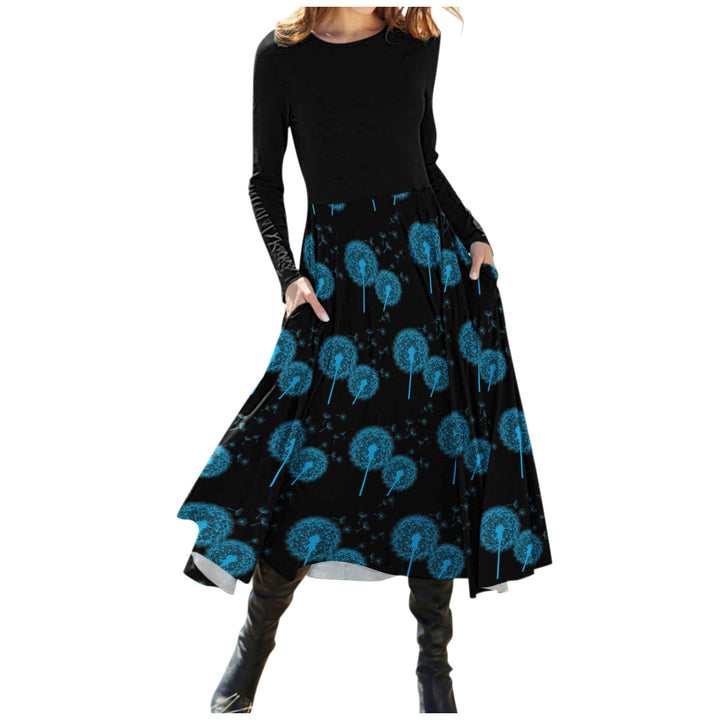 Women's Temperament Leisure Round Neck Long Sleeve Printed Dress-Lady Dresses-Zishirts