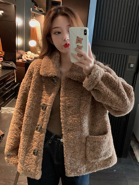 Berber Fleece Coat Women's Autumn And Winter New Loose Long-sleeved Thickened Short Korean Style All-matching-Women's Outerwear 2023-Zishirts