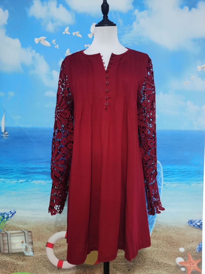 Women's Fashionable Elegant Lace Long Sleeve Dress-Womens 2024 March-Zishirts