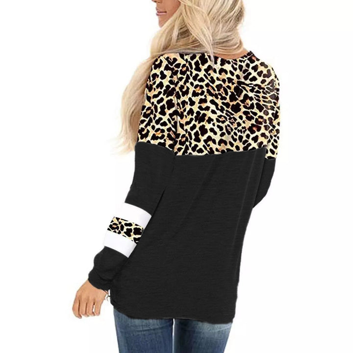 Leopard Print Round Neck Long Sleeve T-shirt Bottoming Shirt-Suits & Sets-Zishirts