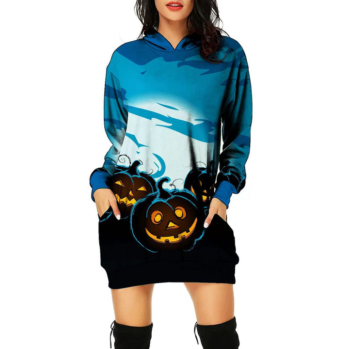 Women's Halloween Theme Positioning Print Dress-Lady Dresses-Zishirts