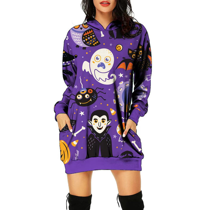 Women's Halloween Theme Positioning Print Dress-Lady Dresses-Zishirts