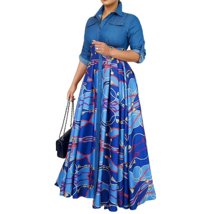 Women's Fashion Printing Lapel Dress-Lady Dresses-Zishirts