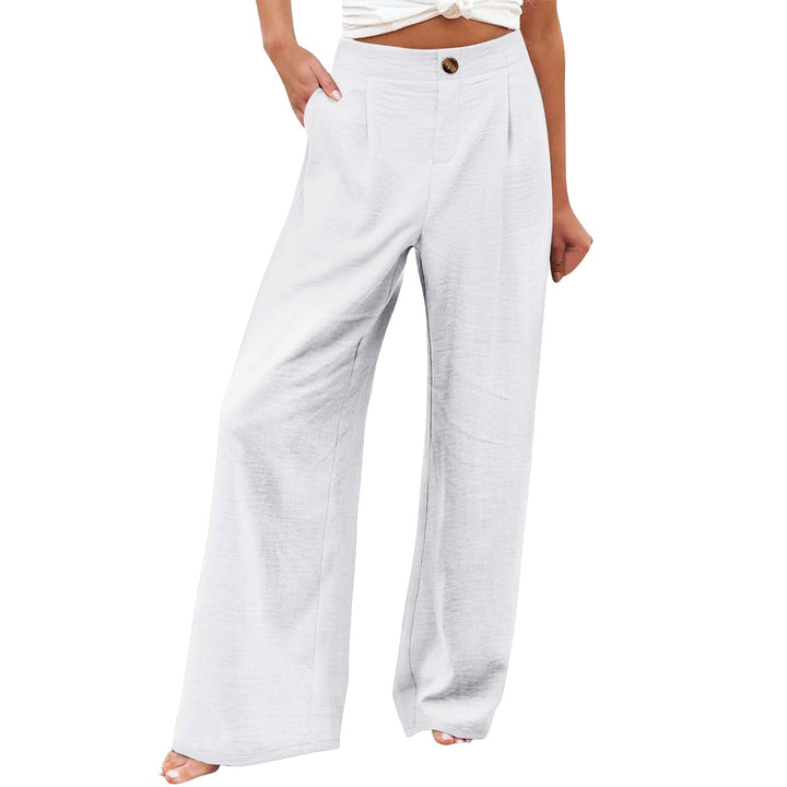 Women's Button Elastic Waist Wide Leg Trousers-Womens 2024 March-Zishirts