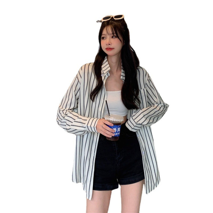 Women's Vertical Striped Long-sleeved Shirt-Womens 2024 March-Zishirts