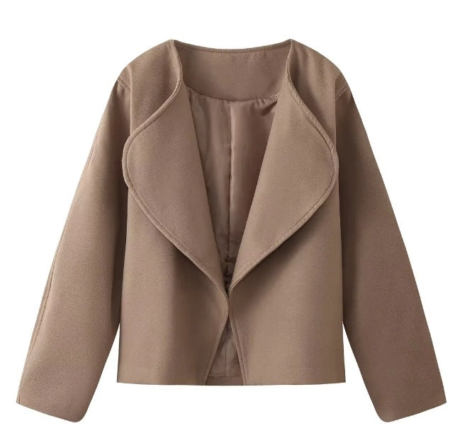 Women's Fashion Solid Color Short Cardigan Woolen Coat-Jackets-Zishirts