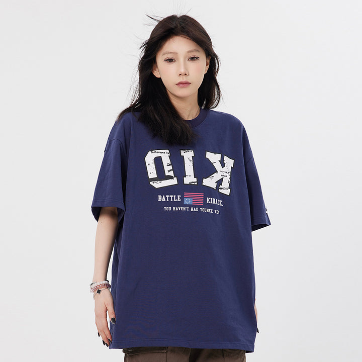 Letter Cotton Short Sleeve Loose Casual-0-Zishirts