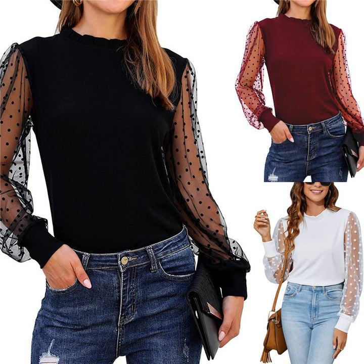 Long Sleeve Mesh Patchwork Top-0-Zishirts