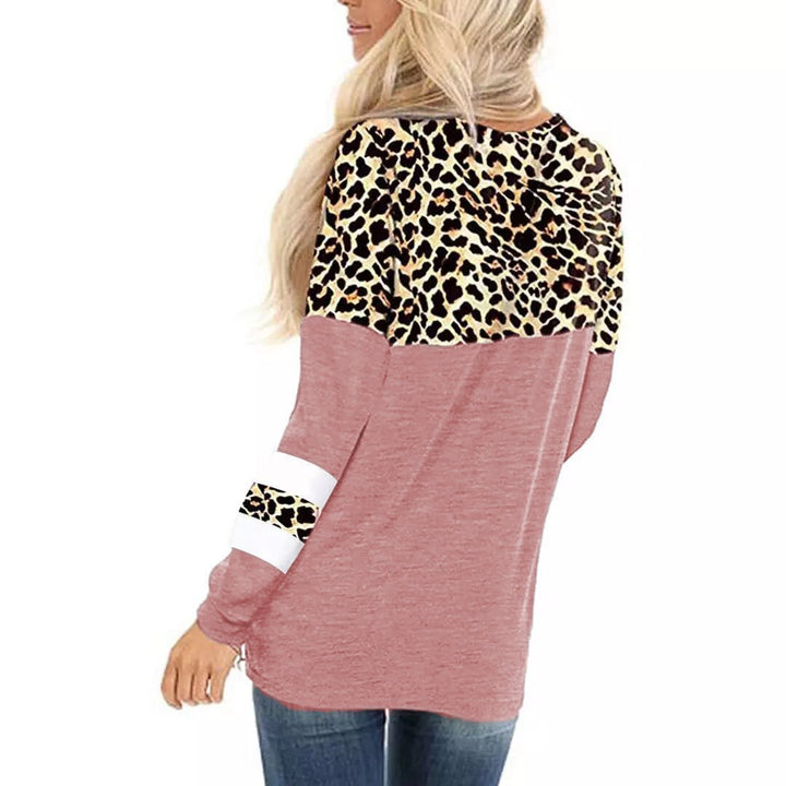 Leopard Print Round Neck Long Sleeve T-shirt Bottoming Shirt-Suits & Sets-Zishirts