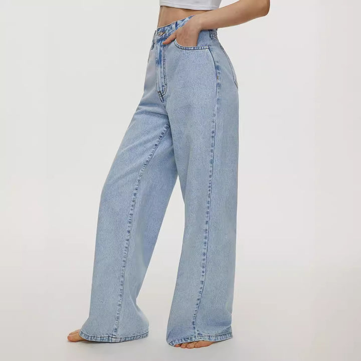 Women's Straight Loose High Waist Denim Trousers-0-Zishirts