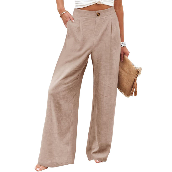 Women's Button Elastic Waist Wide Leg Trousers-Womens 2024 March-Zishirts