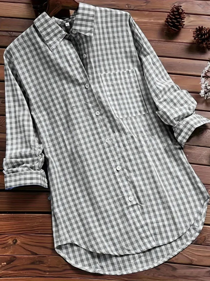 Plaid Long-sleeved Long-sleeved Long-sleeved Shirt With Buttons For Women-0-Zishirts