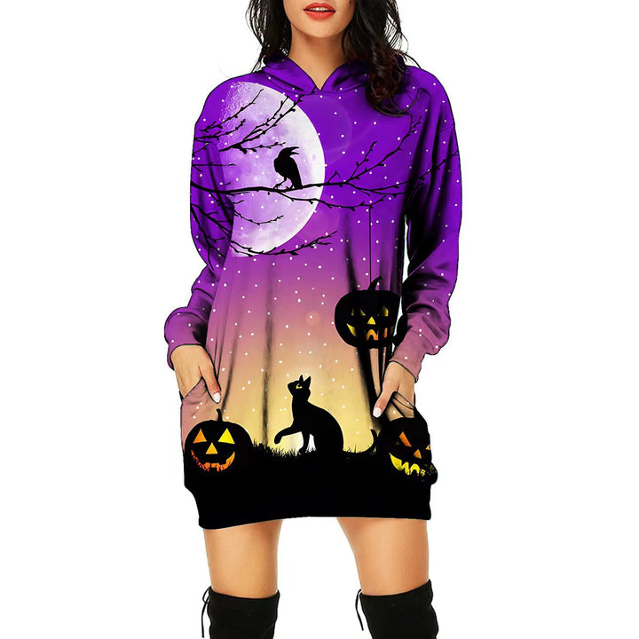 Women's Halloween Theme Positioning Print Dress-Lady Dresses-Zishirts