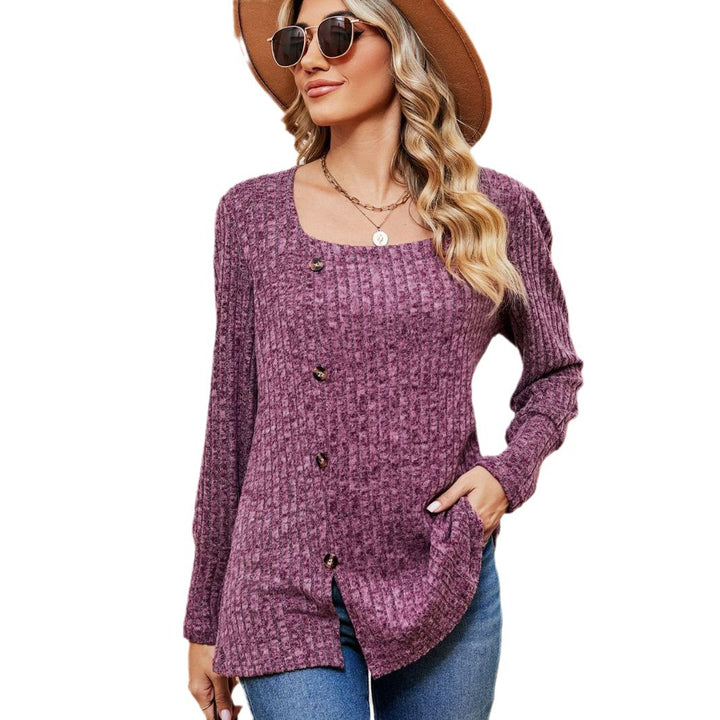 Women's Fashion Casual Loose Square Collar Button Long Sleeve Top-Blouses & Shirts-Zishirts