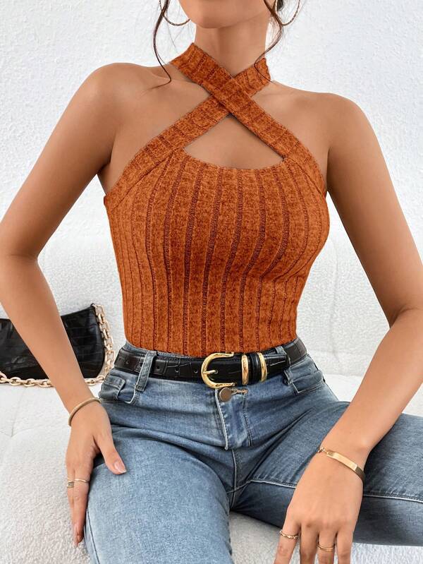 Women's Halter Sleeveless Brushed Knitted Top-Women's Outerwear 2023-Zishirts