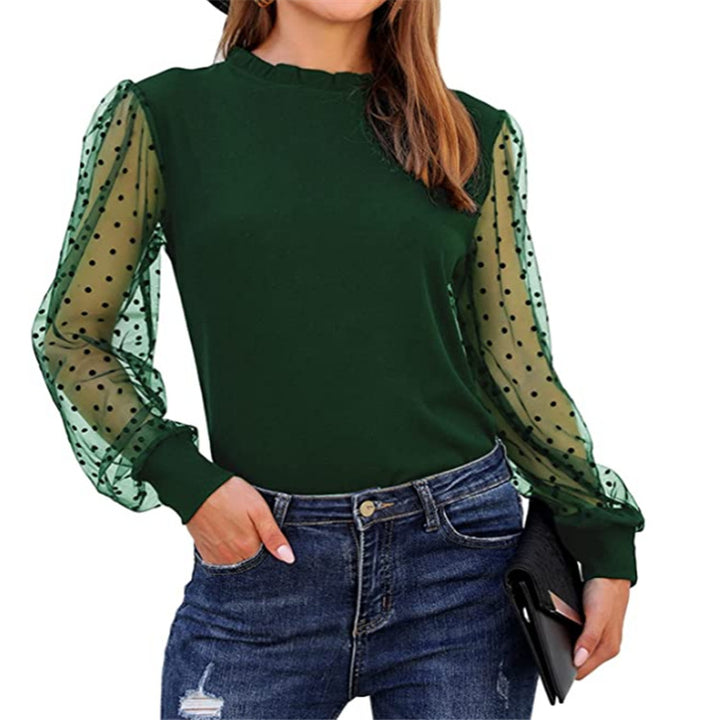 Long Sleeve Mesh Patchwork Top-0-Zishirts