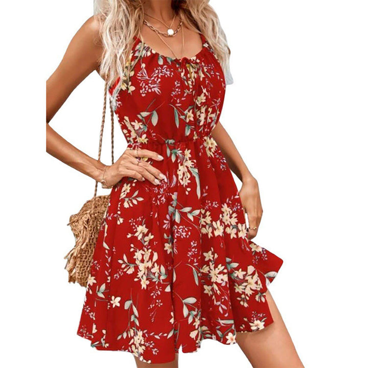 Elegant Sleeveless Dress Pullover Print Elastic Waist-Lady Dresses-Zishirts