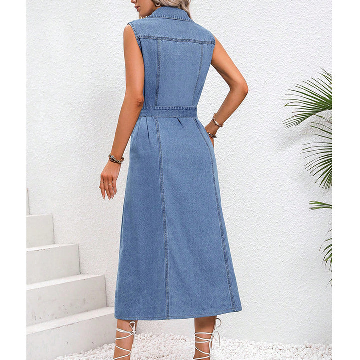 Women's Clothing Retro Waist-controlled Slimming Denim Dress-0-Zishirts