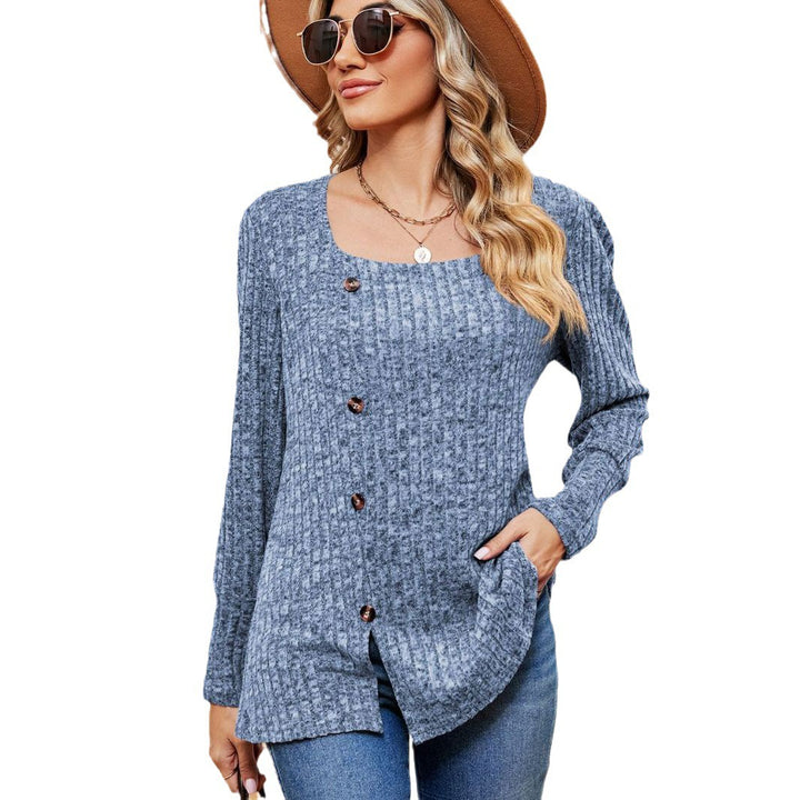 Women's Fashion Casual Loose Square Collar Button Long Sleeve Top-Blouses & Shirts-Zishirts