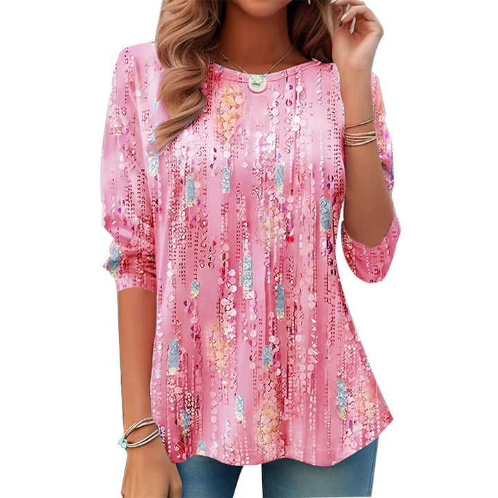 New Floral Flounce Hem Bottoming Shirt Long Sleeve T-shirt-Women's Outerwear 2023-Zishirts