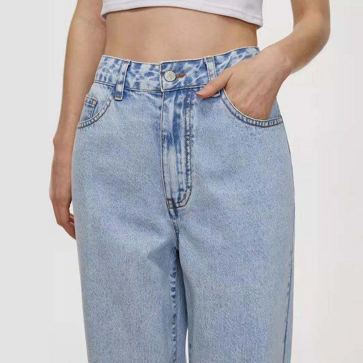 Women's Straight Loose High Waist Denim Trousers-0-Zishirts