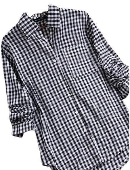 Plaid Long-sleeved Long-sleeved Long-sleeved Shirt With Buttons For Women-0-Zishirts