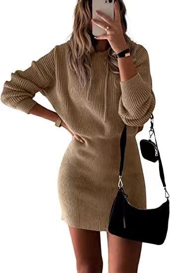 Women's Fashionable Elegant Knitted Hooded Dress-Sweaters-Zishirts