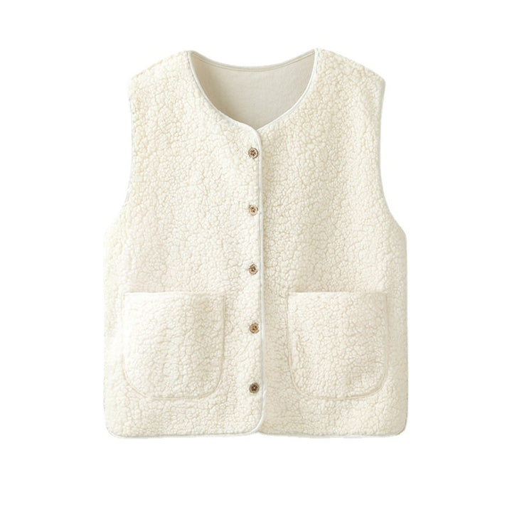 Women's Outer Wear Short Loose Lamb Wool Vest-Women's Outerwear 2023-Zishirts