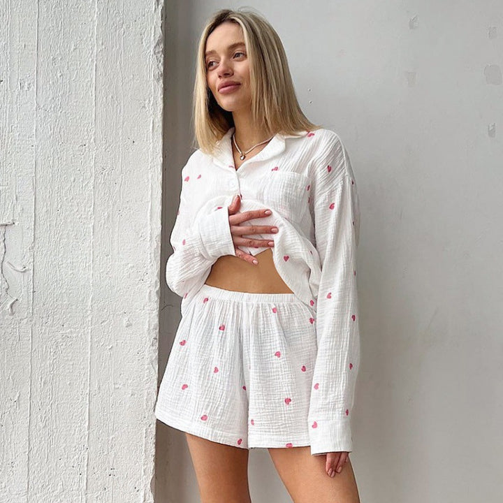 Fashion Heart Printing Pajamas Two-piece Casual-Womens 2024 March-Zishirts