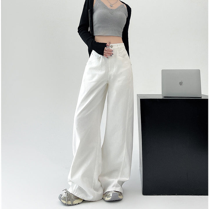 White Retro High Waist Wide Leg Jeans-Womens 2024 March-Zishirts