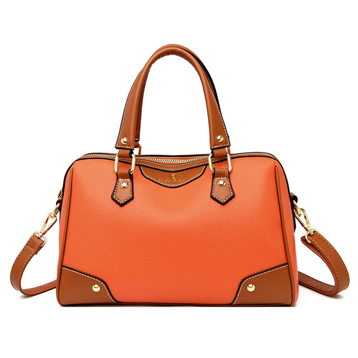 Handbag Women's Large Capacity Contrast Color Soft Leather-Women's Bags-Zishirts