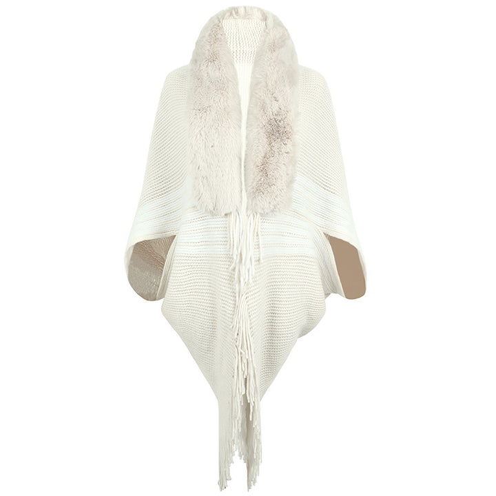 Tassel Cape And Shawl Women's Striped Fur Collar Scarf-Scarves & Wraps-Zishirts