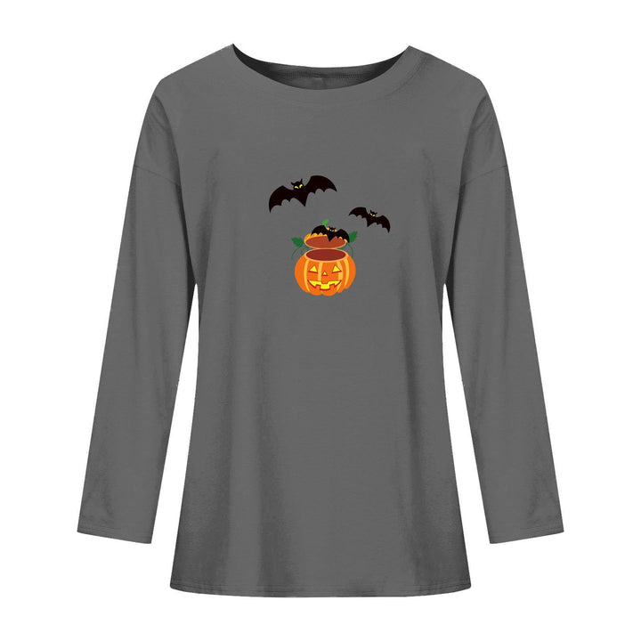 Halloween Bat Printed Crew Neck Top-Blouses & Shirts-Zishirts