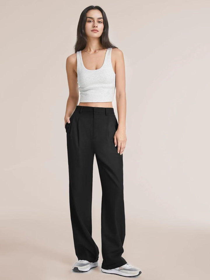 High Waist Wide Leg Pants Versatile Belt-Suits & Sets-Zishirts