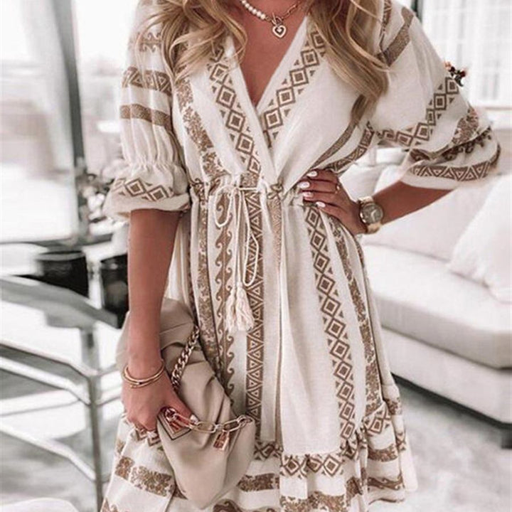 Women's Fashion Casual Printing Lace Dress-Womens 2024 March-Zishirts