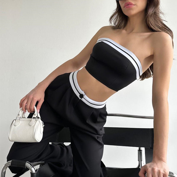 Women's Fashion Casual Exercise Vest Tube Top High Waist Wide Leg Pants Suit-Suits & Sets-Zishirts