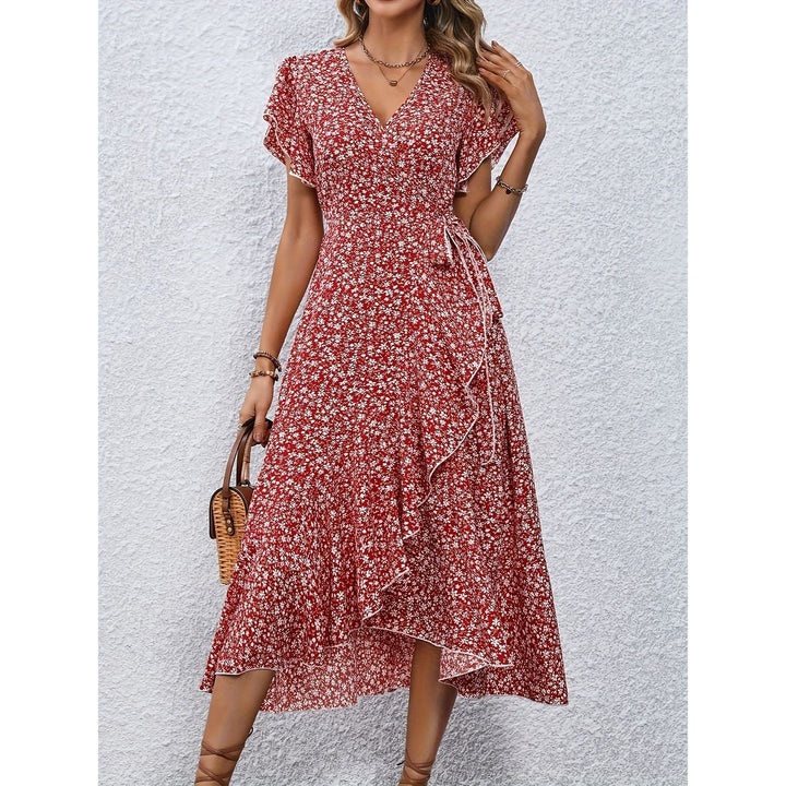 Women's Fashion Floral Short Sleeve Dress-Womens 2024 March-Zishirts